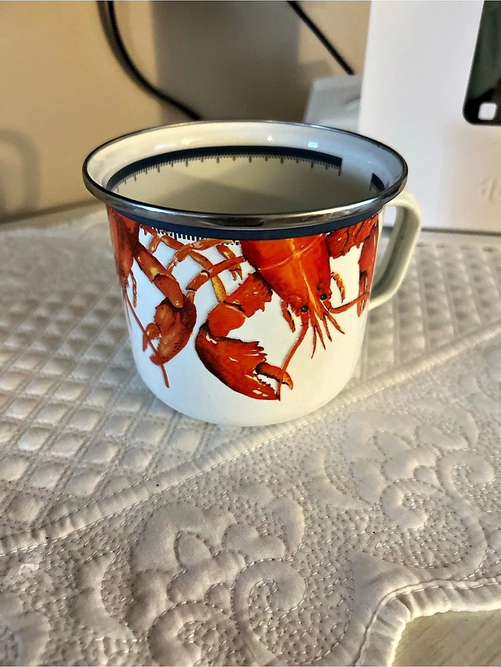 Golden Rabbit Lobster Enamelware Mug White & Orange